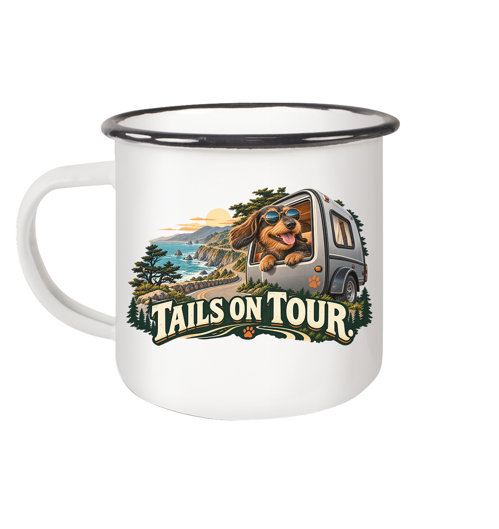 Tails on Tour - Emaille Tasse (Black)