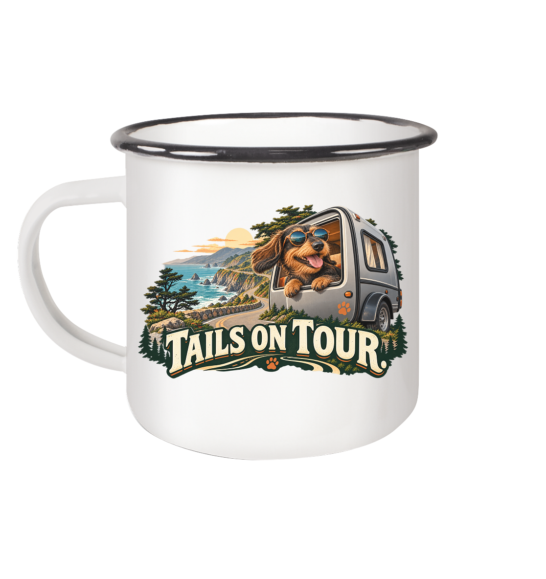 Tails on Tour - Emaille Tasse (Black)