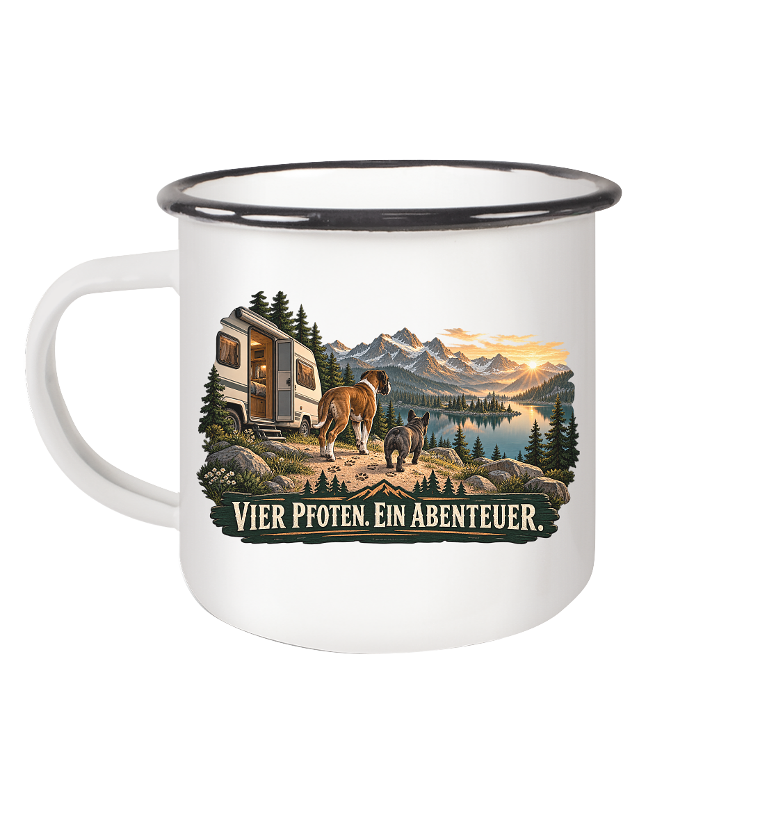 Vier Pfoten. Ein Abenteuer. - Emaille Tasse (Black)