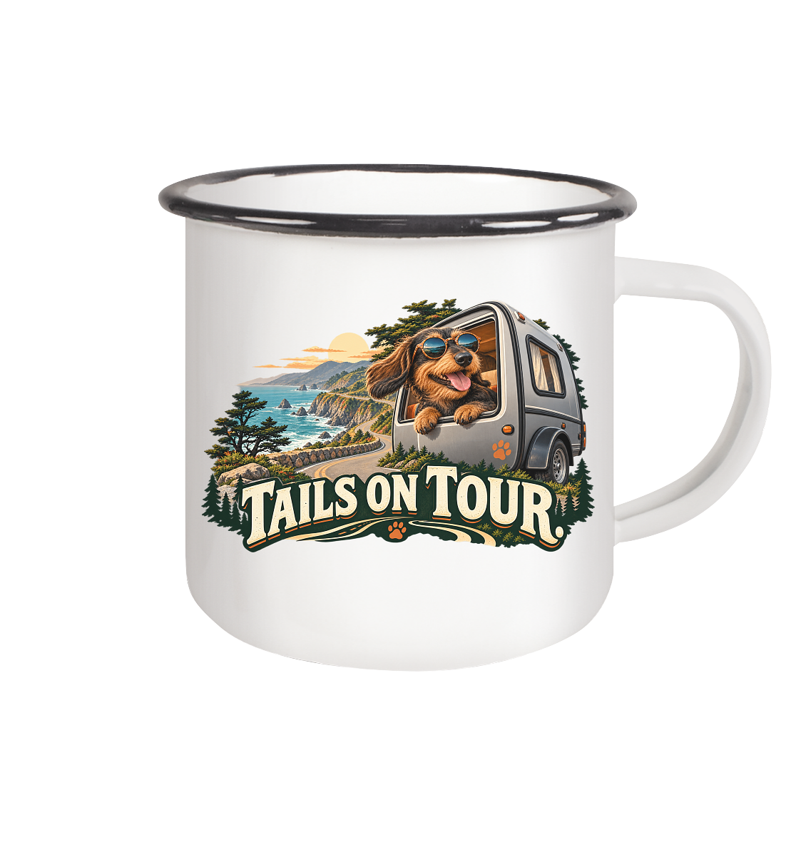 Tails on Tour - Emaille Tasse (Black)