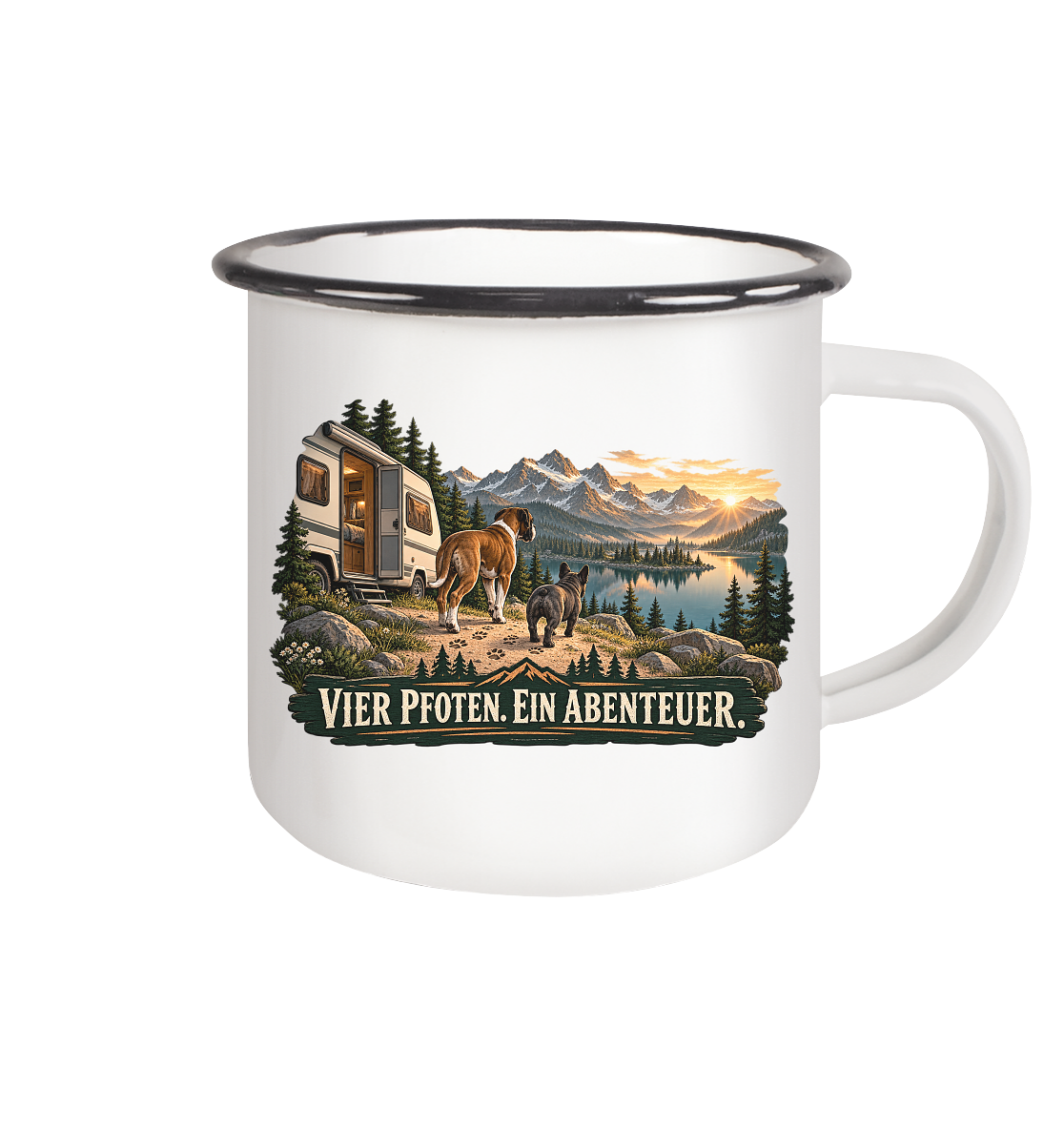 Vier Pfoten. Ein Abenteuer. - Emaille Tasse (Black)